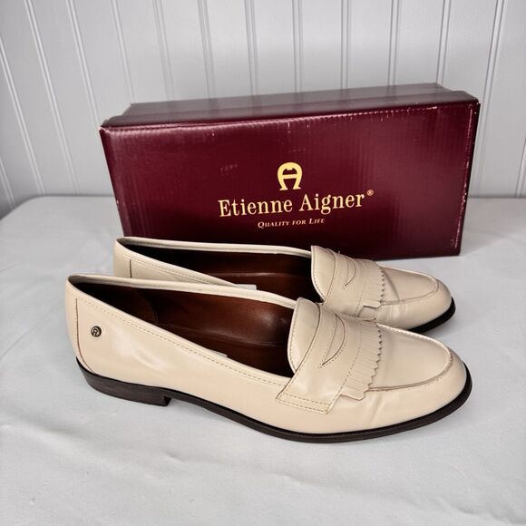 Etienne Aigner Sz 7.5 M Buckingham Leala Alabaster Leather SlipOn Penny Loafer - Picture 6 of 11